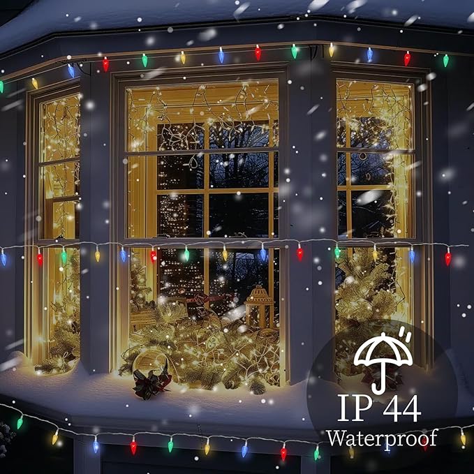 Anycosy Christmas String Lights C3, 50 LEDs Strawberry Waterproof Battery Operated Strings Lights Multicolor 8 Modes & Timer for Xmas Tree Garden Patio Indoor Outdoor Christmas Decorations