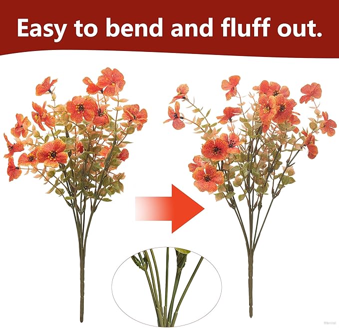 Artificial Flowers Fake Fall Plants for Outdoor Indoor Garden Christmas Decoration, 12 Bundles Silk Colorful Fall Mums with Eucalyptus Leaves Fake Plants for Autumn Porch Home Patio Yard Weeding Decor