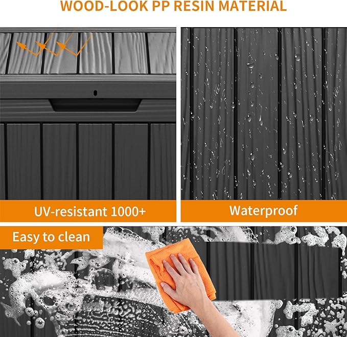 45 Gallon Waterproof Outdoor Storage Box,Resin Deck Box,Lockable Outside Storage Box Container for Patio Furniure,Garden,Tools (45 Gallon,Black)