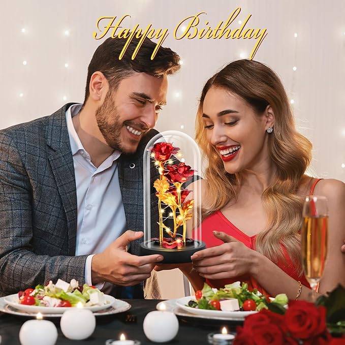 Christmas Rose Gifts for Women, Womens Gift for Christmas Birthday Gifts for Women Mom Wife Girlfriend, Light Up Rose in A Glass Dome, Rose Gifts for Valentines, Mothers Day, Womens Day (Red)