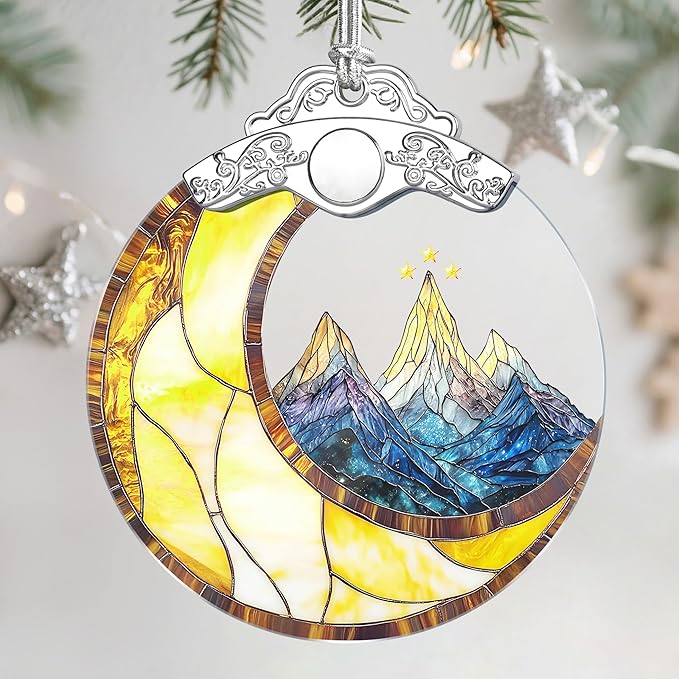 Moon & Mountain Christmas Ornament – Christmas Tree Ornament & Holiday Decor, Gifts for Nature Lover, Holiday & Xmas Gift