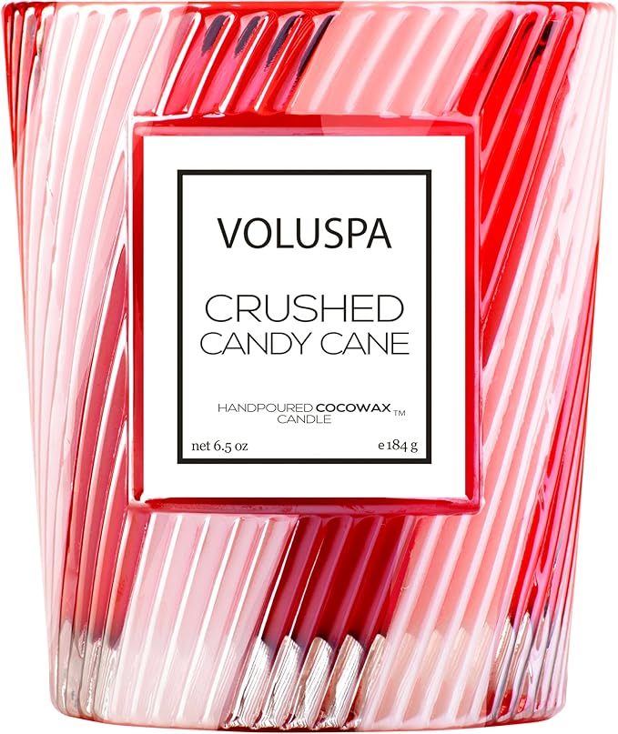 Voluspa Crushed Candy Cane Candle | Classic Boxed Candle | 6.5 Ounces | 40 Hour Burn Time |Coconut Wax for Clean Burning | Non-Toxic
