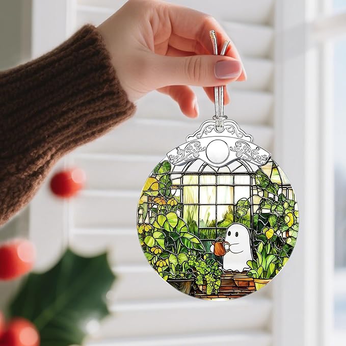 Halloween Ghost Ornament, Stained Glass Christmas Decorations, Christmas Ornaments for Tree, Holiday Ornament, Plant Lovers Gifts, Holiday Party Gifts, Gift Ideas & Xmas Gift