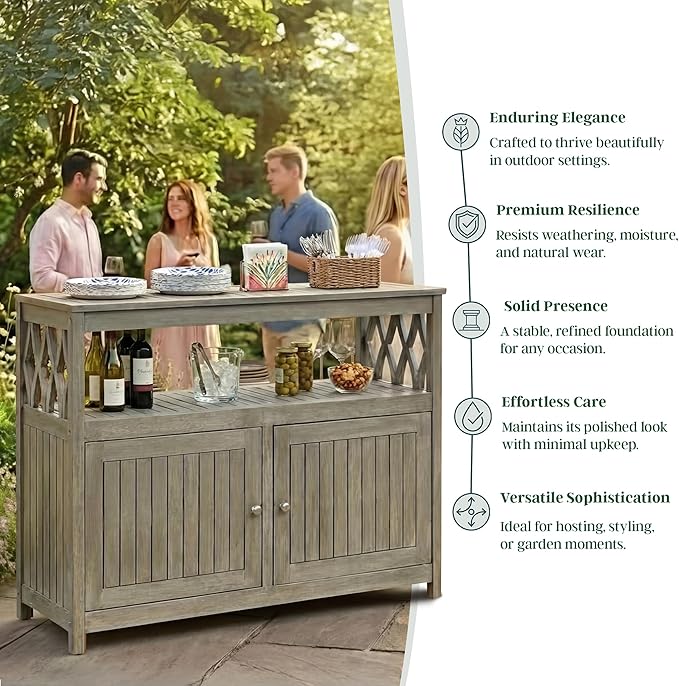 DTY Outdoor Living Longs Peak Eucalyptus Wood Sideboard Table, Outdoor Buffet Cabinet with Storage, Driftwood Gray Weather-Resistant Finish