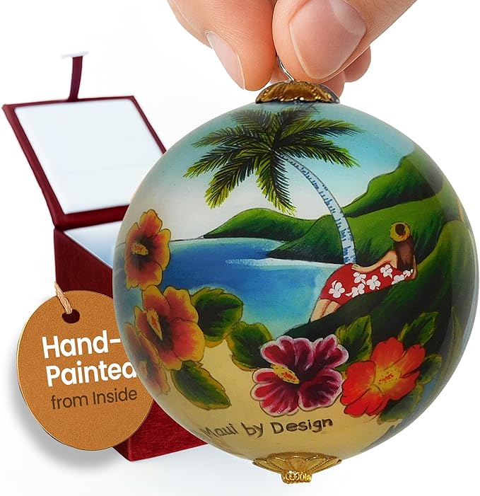 Scenic Hawaiian Ornament Collectible Hand-Painted Glass with Gift Box OTH/H