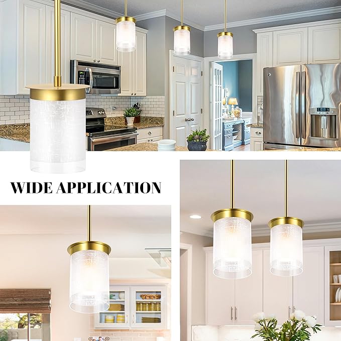 Modern Pendant Light Glass Shade, for Kitchen,Dining Room,Bedroom, Bar,Office,Farmhouse Brushed Gold,1Pack-4.72 Inch Shade 40 Inch Cord(Glass is Treated with Cloth Patterns)