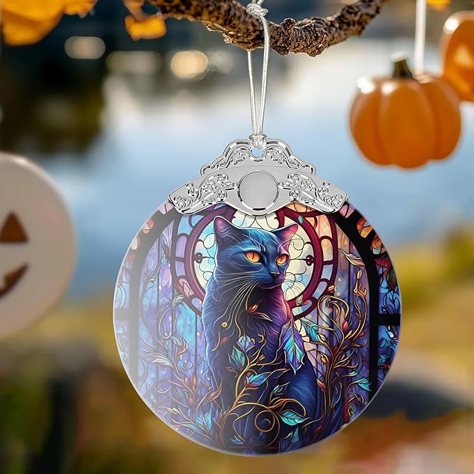 2025 Ornaments for Christmas Tree, Zmoicky Stained Glass Hanging Ornament, Christmas Ornaments Clearance, Gift Exchange Ornament, Bauble Present - Evil Black Cat