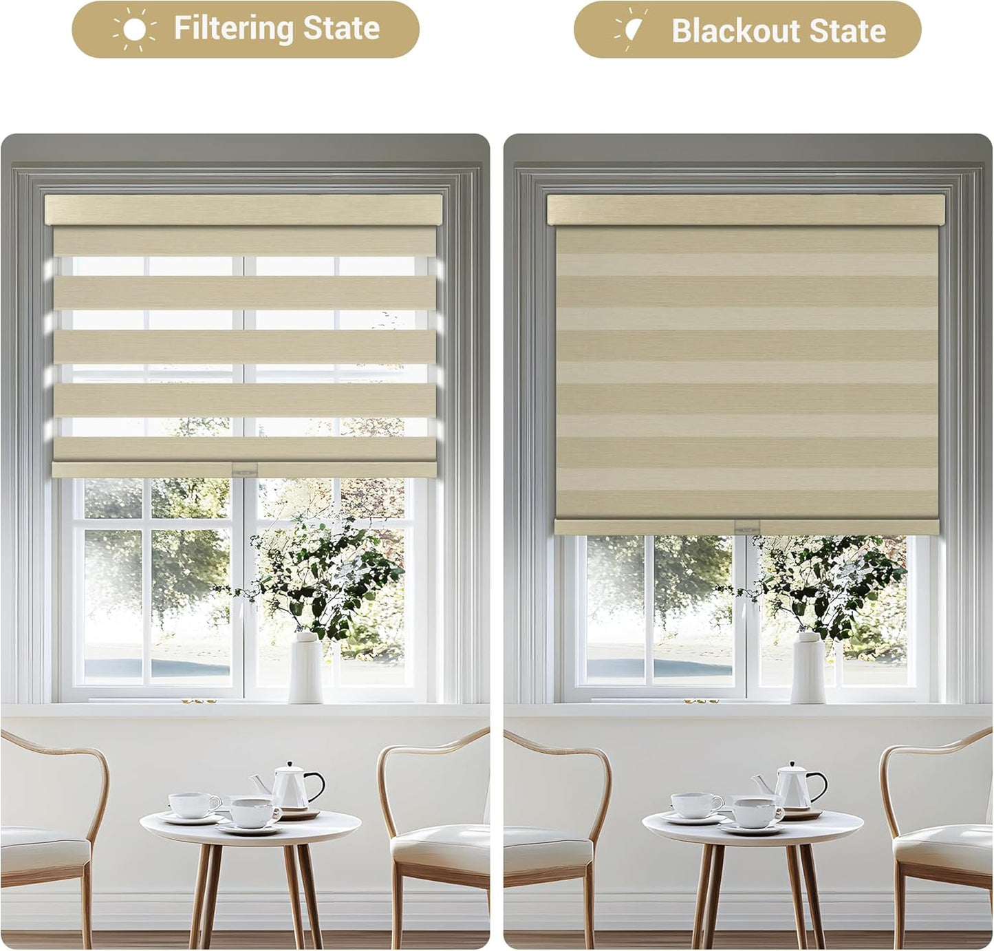 Cordless Zebra Blinds for Windows, Blackout Interior Blinds,Easy to Install,UV Protection,for Offices and Home,Custom Roller Shades, Mousse Beige,82" W x 64" H