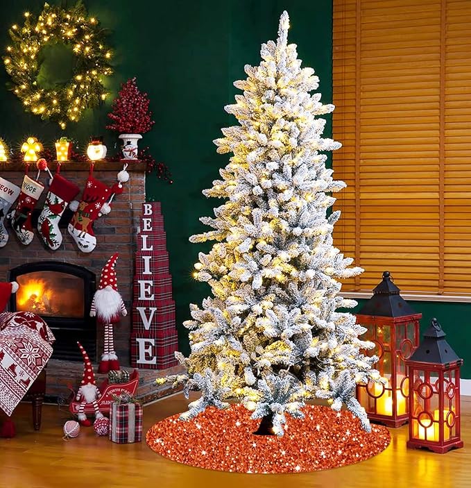 Orange Christmas Tree Skirt 60 Inch Sequin Fall Trees Skirt Christmas Velvet Tree Skirt Large Christmas Trees Skirts Thanksgiving Tree Skirt Sparkle Trees Cover Skirts for Holiday Party
