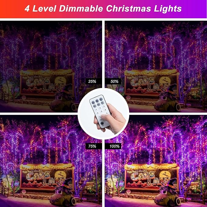 JMEXSUSS 2 Pack 33ft 100 LED Orange Purple Halloween Lights Indoor Outdoor, Color Changing Christmas Lights Plug in, Connectable Clear Wire String Light for Christmas Tree Party Xmas Decorations