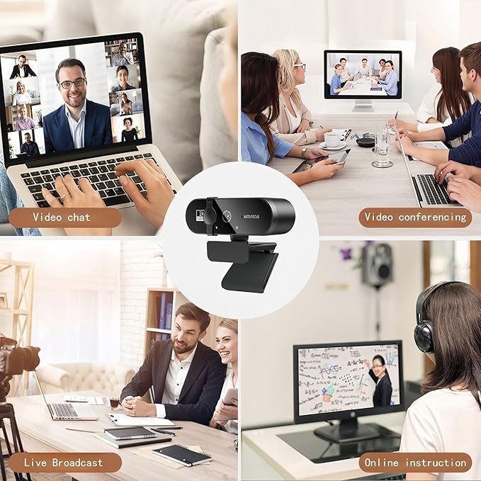 Full HD Webcam with Microphone, 2K Webcam for PC, 90° FOV, Dual Microphone Streaming Web cam for Clear Stereo Audio, Plug and Play USB Web cam for Zoom/Skype/Teams, Conferencing and Video