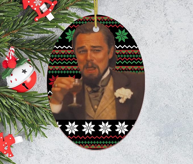 Pop Culture, Movie, and Music Themed Trendy Christmas Ornaments (Laughing Leonardo Dicaprio Meme Christmas Ornament)