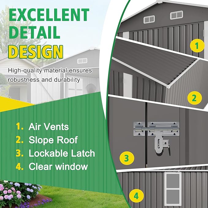 10x12 FT Outdoor Storage Shed, Large Metal Garden Shed with 2 Windows, Outside Tool Sheds with Lockable Hinged Doors, Waterproof Storage Building with 4 Air Vents for Backyard, Patio, Lawn, Gray