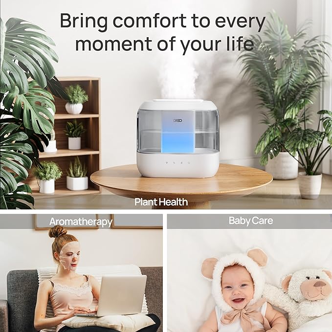 Dreo Humidifiers for Bedroom, 4L Top Fill for Large Room, 36H Runtime, 28 dB Quiet Supersized Cool Mist Air Humidifier for Baby Nursery, Plants, Indoor, Night Light, Easy to Clean & Fill, Gray