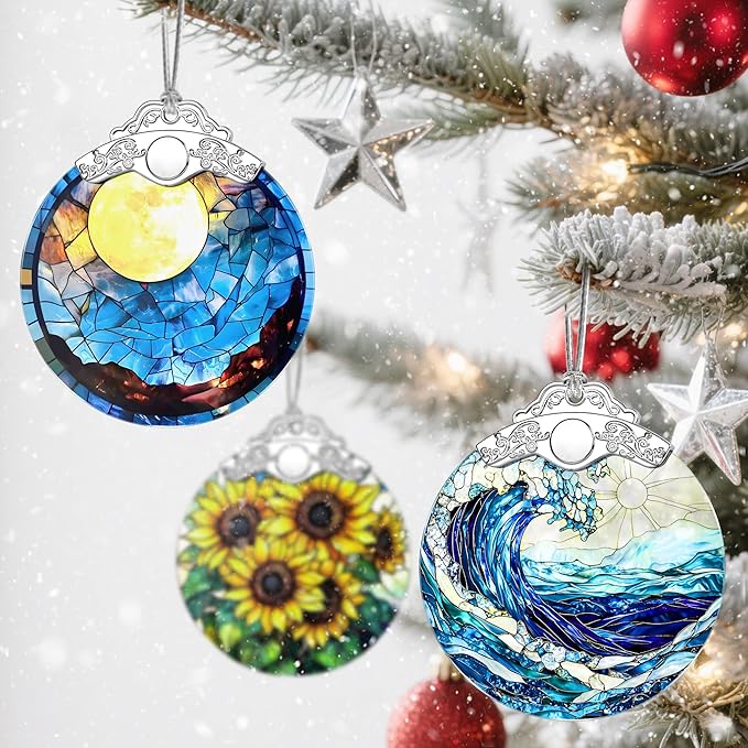 Christmas Ornaments: Stained Glass Ornament, Christmas Tree Ornament, Hanging Ornaments for Home Decor & Xmas Tree Decorations – Exquisite Holiday Decor, Gifts & Holiday Present - Full Moon