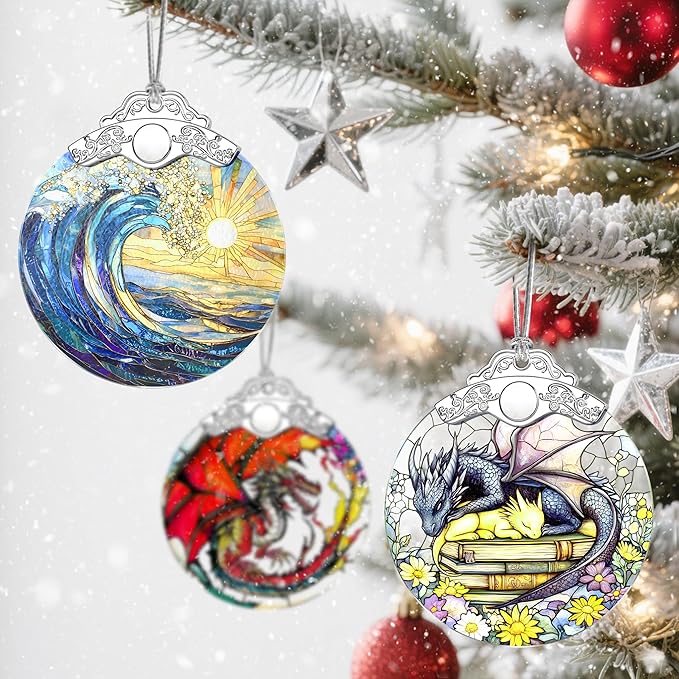 Christmas Ornament, Stained Glass Ornament, Christmas Ornaments for Tree, Hanging Ornaments for Home Decor & Xmas Decorations – Holiday Decor, Gift Ideas, Perfect Holiday & Xmas Gifts - Sea Wave