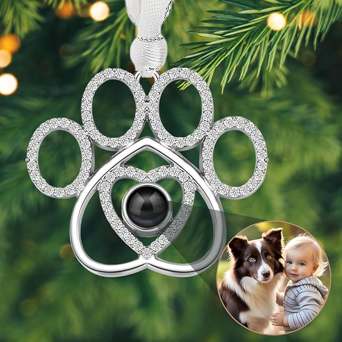 Custom Picture Ornaments, Personalized Christmas Ornaments with Photo Inside, paw Ornament, Home Decor for Xmas Party, Memorial Christmas Ornament, Gifts for Family/Friends(Paw Print)