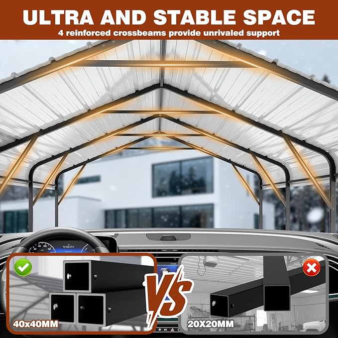 LEVELEVE 10x15 FT Heavy-Duty Metal Carport, Galvanized Steel Car Canopy with Reinforced Base Frame, Outdoor Shelter for Cars, Trucks, Boats, Tractors & RV