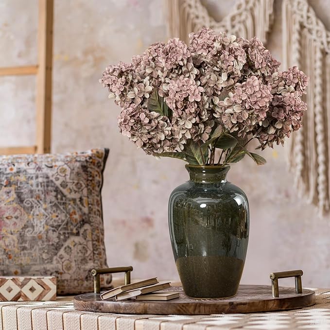 Fake Flowers Hydrangea Silk Flowers With Stems White Flowers Fake Flowers In Vase Hydrangea Artificial Flowers Winter Flowers Artificial For Decoration Vase Decor 24"（Brown ）8PCS Wthout Vase