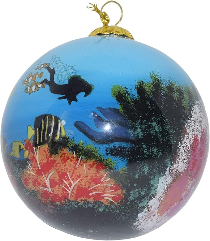 Blown Glass Christmas Ornament | Scuba Divers Key West | Hand Painted Inside | Original Art | Includes Gift Box