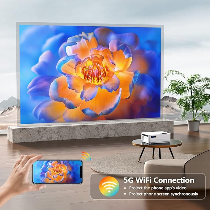 Projector with 5G WiFi and Bluetooth, Native 1080P Projector, Full HD 18000LM Movie Projector, 100" Display Home Theater, Compatible with Phone/Laptop/TV Stick (White, Projector Bag Included)