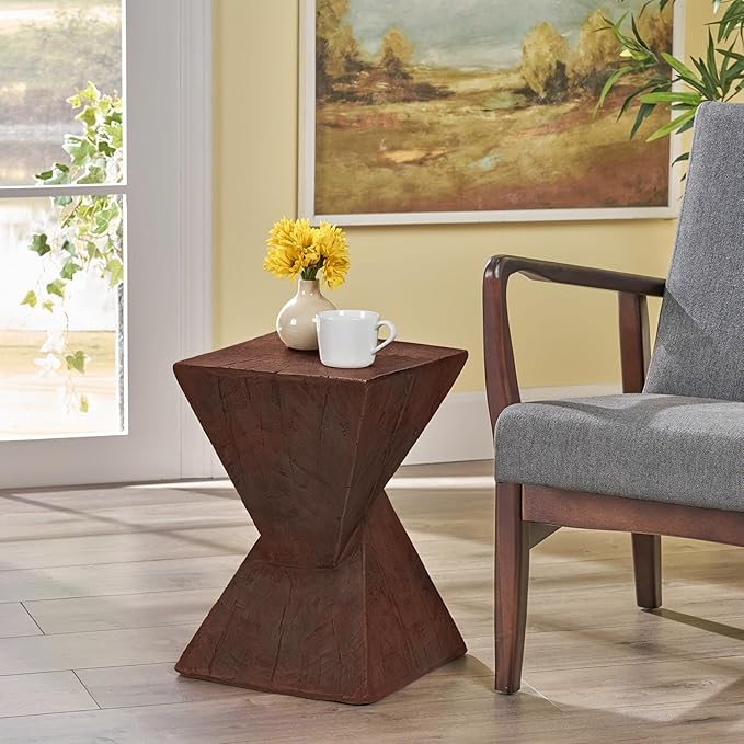 Modern Side Table with Geometric Design, Stylish Accent End Table for Living Room & Bedroom, Contemporary Black Accent Furniture for Home Decor (Dark Brown)