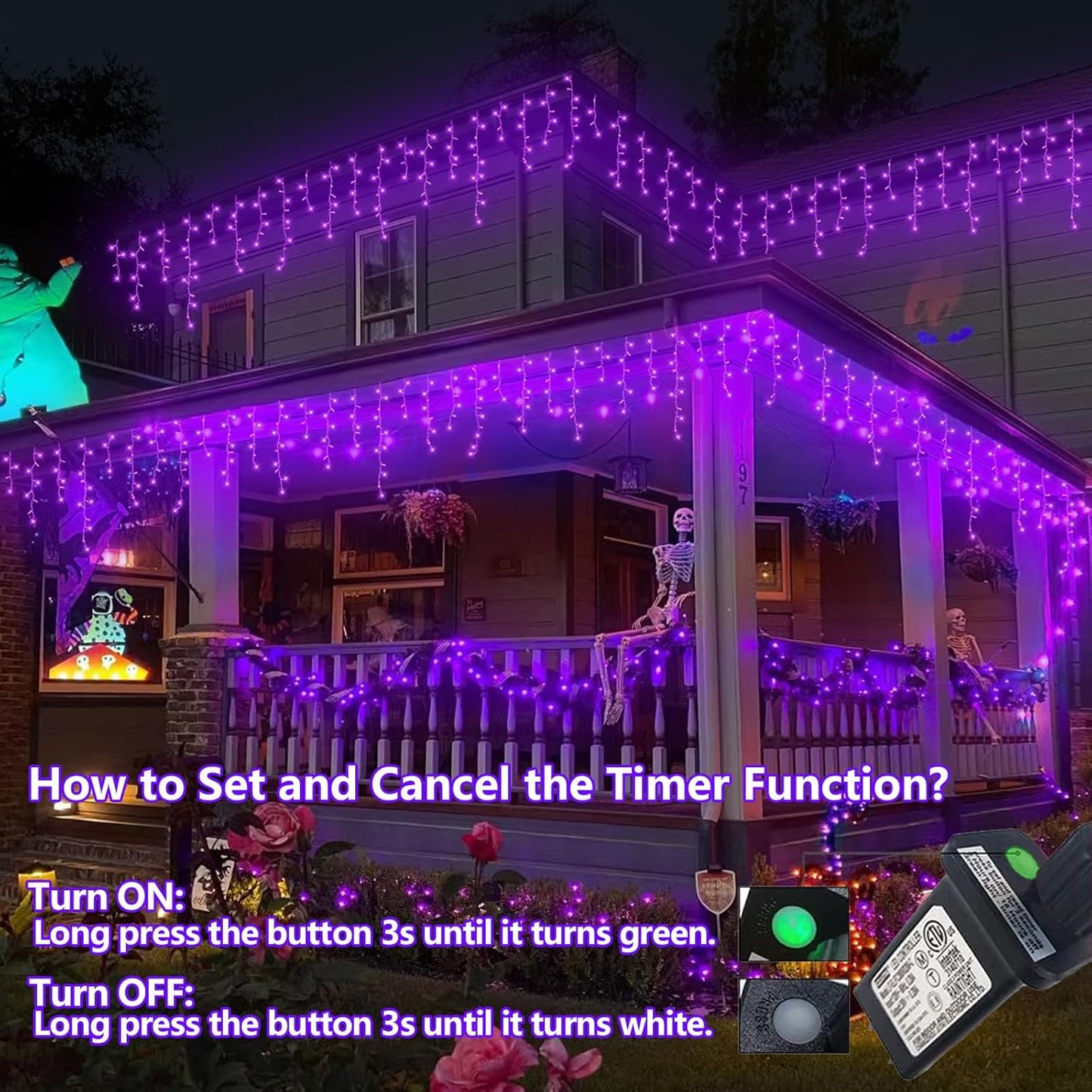 YEGUO 66ft 800 LED Purple Icicle Halloween Lights Outdoor Waterproof, 160 Drops Icicle Light Connectable, 8 Modes Christmas Lights with Memory Timer