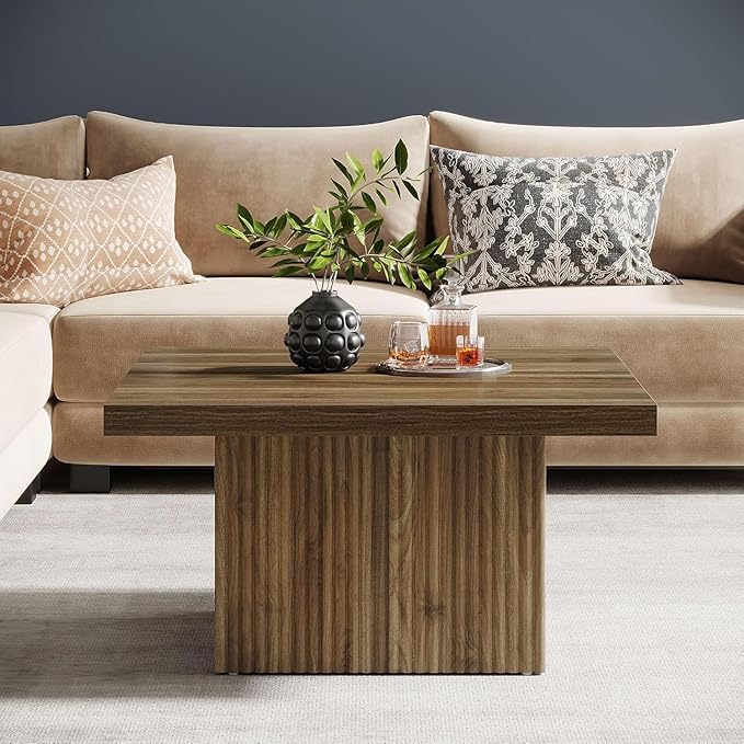 Tribesigns Square Coffee Table, 31.5-Inch Engineered Wood Coffee Table for Living Room, Vintage Center Table, Large Mid-Century Modern Cocktail Table, Brown