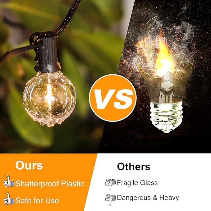 Bosceos 50FT Outdoor G40 LED Globe String Lights Dimmable Waterproof Shatterproof Light Strings with 25 Bulbs Connectable Commercial Hanging Lights for Christmas Patio House Backyard Balcony Party