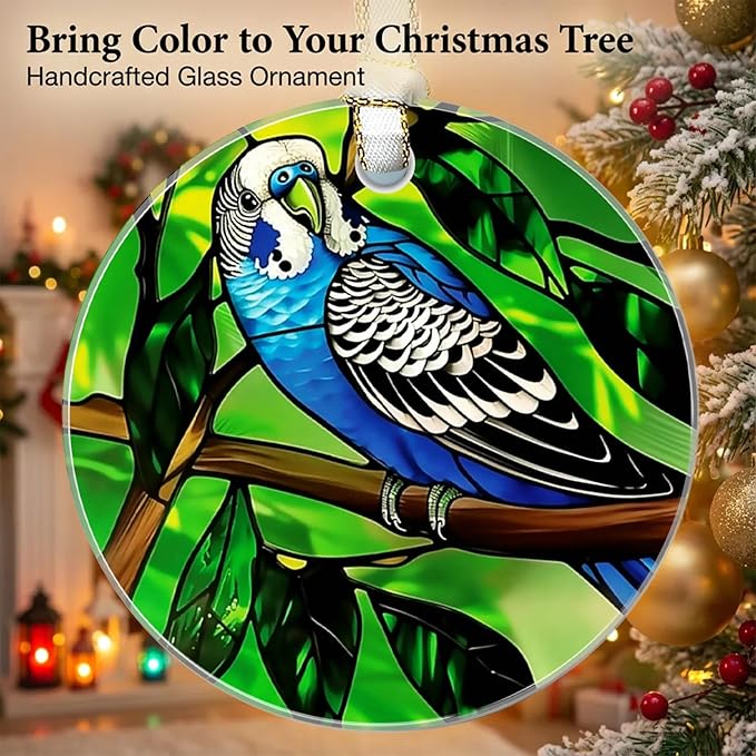 Parrot Christmas Ornaments 2025, Stained Glass Christmas Tree Decorations, Exchange for Women, Men, Collectible Dated Year Ornaments for Tree - Glass Hanging Ornament