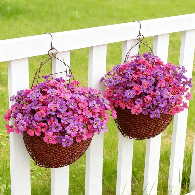 Artificial Flowers for Outdoor Faux Plants for Spring Summer Decoration, UV Resistant Realistic Silk Plastic Fake Flowers Garden Porch Patio Balcony Yard Front Home Decor, 24 Bundles
