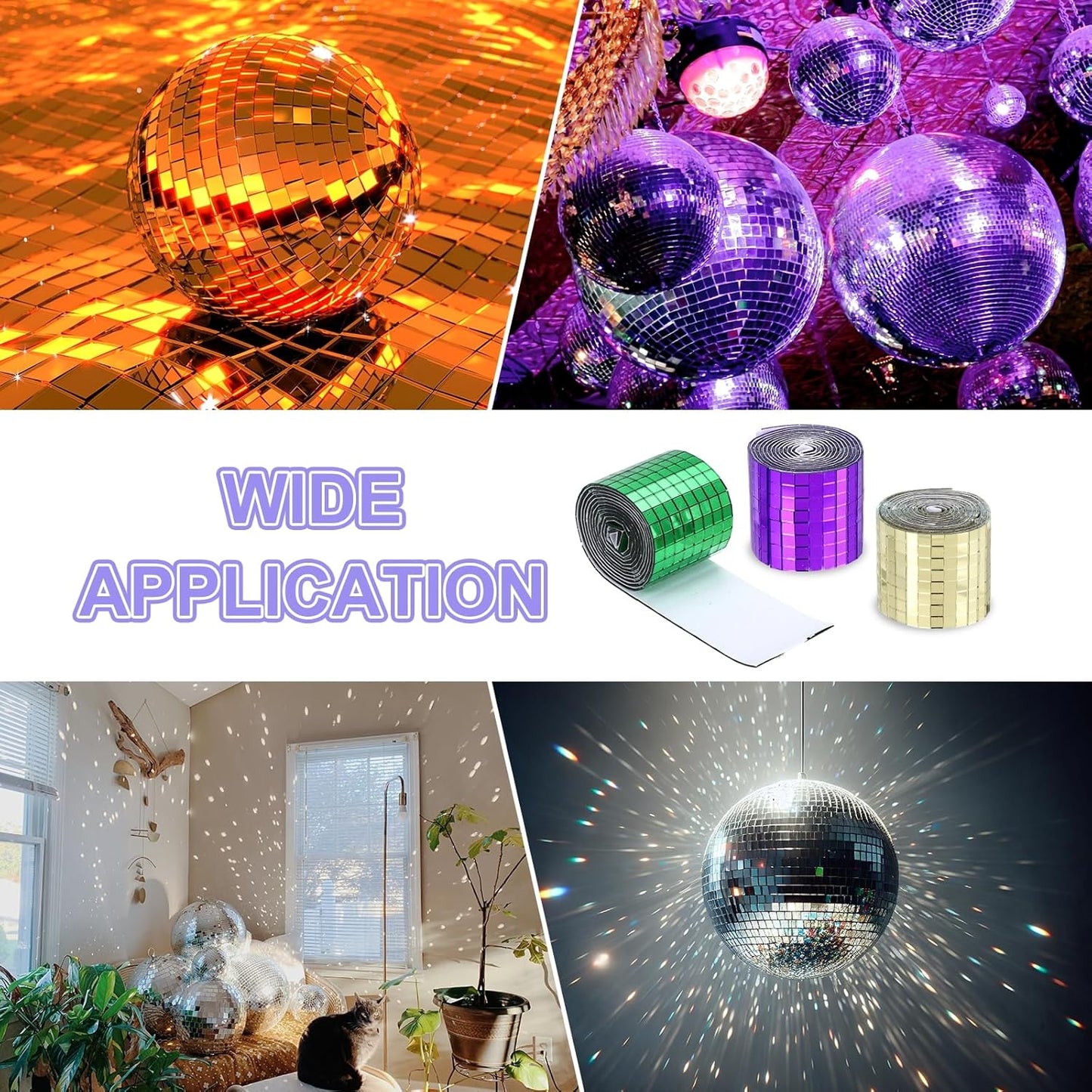 MECCANIXITY Self Adhesive Glass Mirror Mosaic Tiles 3200 Pcs 5 x 5 mm Disco Tiles for Craft Decoration Glass Mirror Disco Ball 2 Rolls (Black/Gold)
