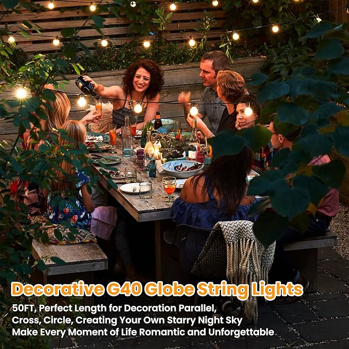 Bosceos 50FT Outdoor G40 LED Globe String Lights Dimmable Waterproof Shatterproof Light Strings with 25 Bulbs Connectable Commercial Hanging Lights for Christmas Patio House Backyard Balcony Party