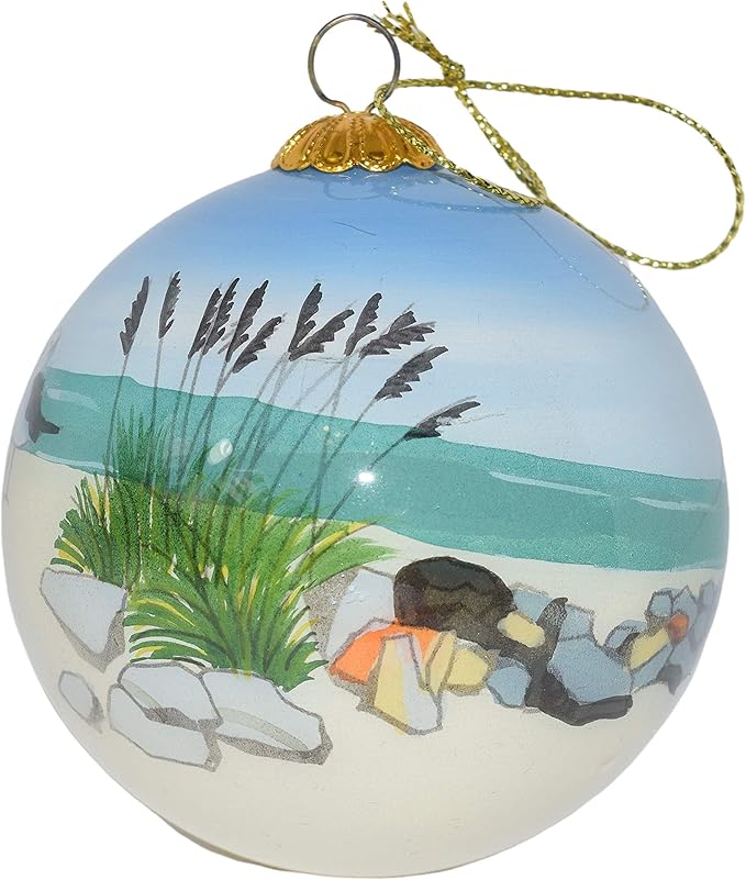 Blown Glass Christmas Ornament | Beach & Bird St. Augustine | Hand Painted Inside | Original Art | Includes Gift Box