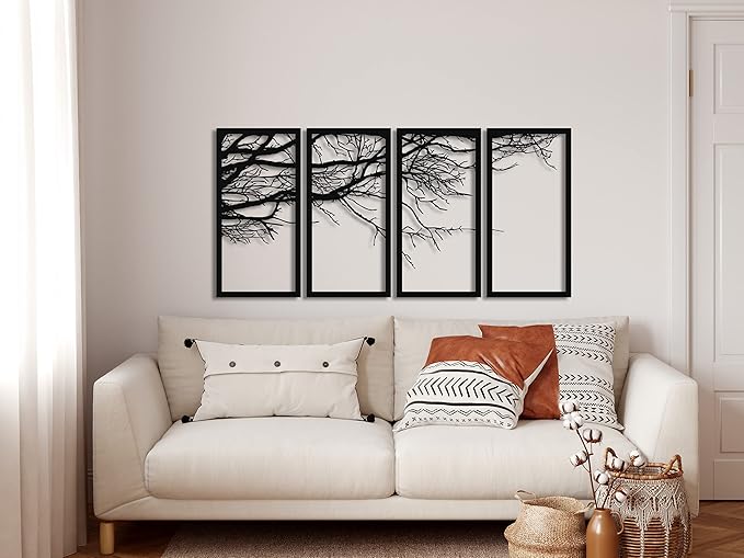 DEKADRON Metal Wall Art - Tree of Life 4 Panels, Tree Sign, Wall Decor for Interior Decoration & Housewarming Gifts (59" W x 30" H / 150x75 cm)