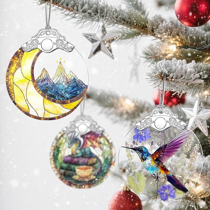 Moon & Mountain Christmas Ornament – Christmas Tree Ornament & Holiday Decor, Gifts for Nature Lover, Holiday & Xmas Gift