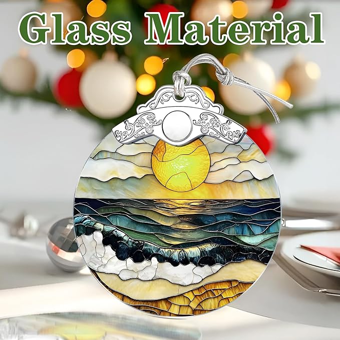 Beach Sunset Stained Glass Ornament, Christmas Ornaments – Christmas Tree Decorations, Holiday Decor, Stocking Stuffer, Gift Idea, Summer Vibes Gift, Gifts for Beach Lover, Friend, and Faimly