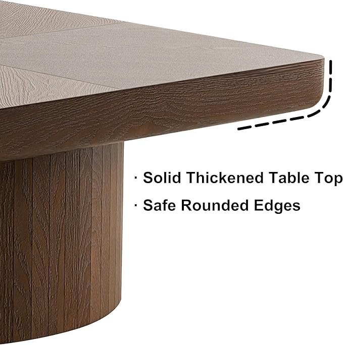 Square Coffee Table with Round Wood Pedestal Coffee Tables for Living Room, Modern Rustic Center Table Easy Assembly Walnut-ø34.6"&ø34.6 ø14.9