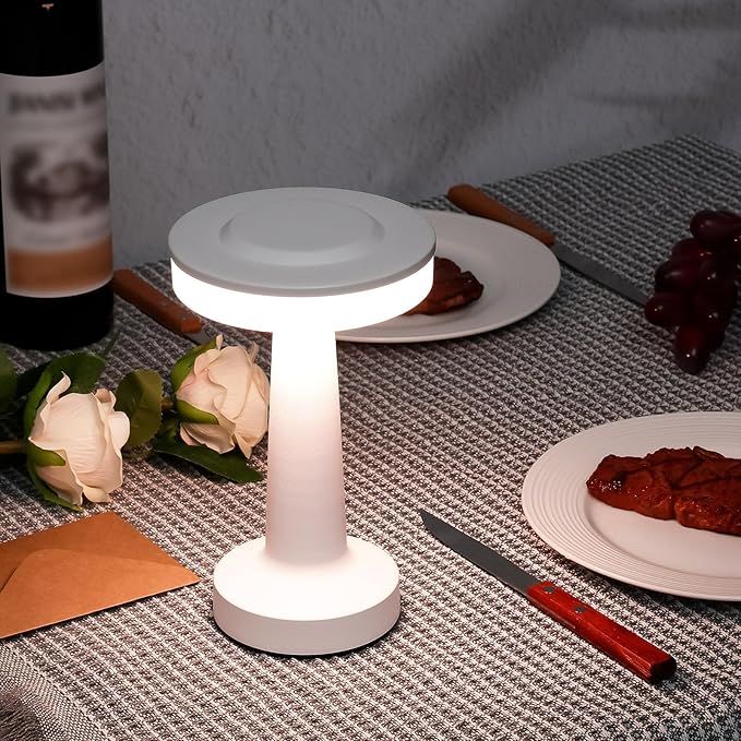 Riakrum 2 Pcs LED Portable Cordless Table Lamp with Touch Sensor 3 Color Stepless Dimming Rechargeable Battery up to 15 Hours Cordless Table Light Wireless Lamp for Nursery (White)