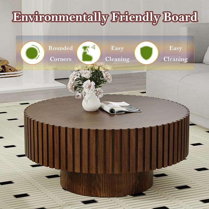 Contemporary Nesting Coffee Table Multi-Functional Stylish Round Wooden Center Table Set of 2, Smooth Tabletop & Stable Anti-Skid Leg (Round Walnut)