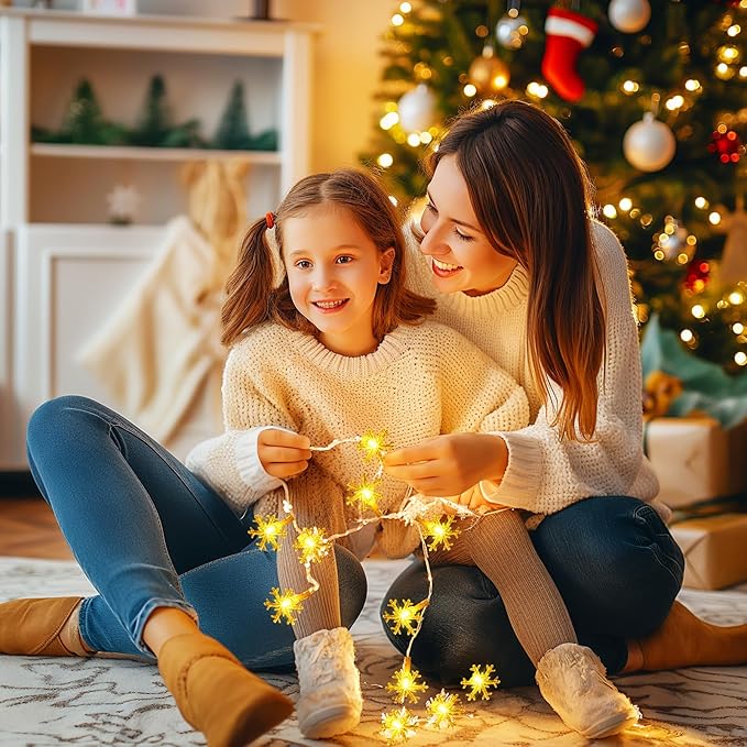 Minetom 4 Pack Christmas Lights, 14FT 30 LED Christmas Snowflakes Lights, Waterproof Snowflakes Holiday Light, Shatterproof Xmas Fairy Lights for Outdoor Indoor Decor