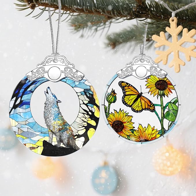 Stained Glass Ornament, Wolf Christmas Decorations, Christmas Ornaments for Tree, Holiday Ornament, Wolf Gifts, Holiday Party Gifts, Gift Ideas & Xmas Gift