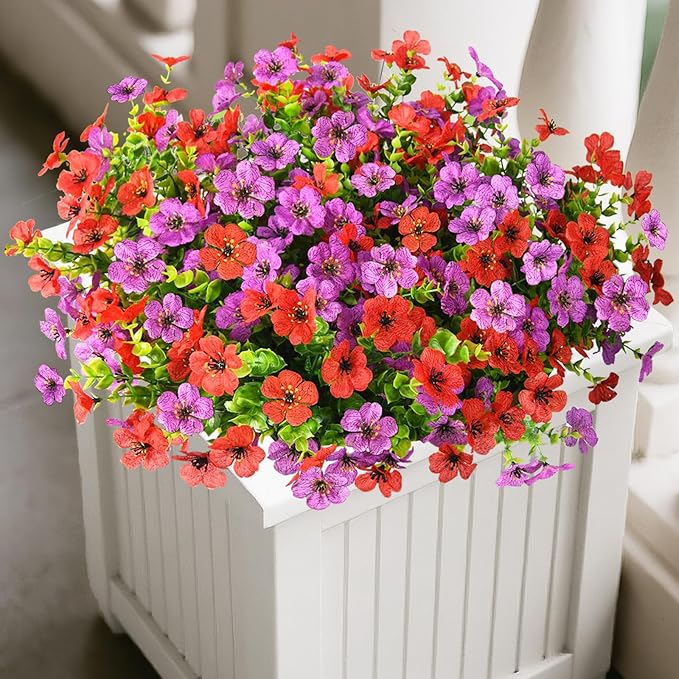 Artificial Flowers for Outdoors, 12 Bundles Multicolor Silk Fake Flower for Spring Summer Decoration, UV Resistant No Fade Artificial Outdoor Plants for Home Planter Porch Patio Yard Decor