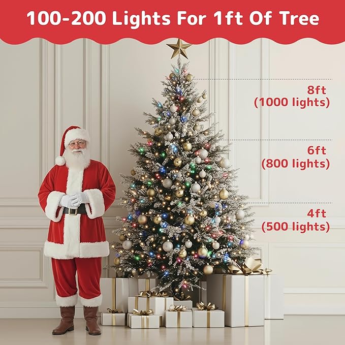 PREXTEX Multi Colored Christmas Tree Light String - Twinkle 200 Lights Mixed Color with Green Wire - 40 ft Outdoor Mardi Gras Lights for Holiday and Indoor Decorations