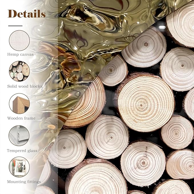 BrightA 3D Square Framed Nature Art - Gold Patina Metal Meets Circular Solid Wood Block Texture, Minimalist Contrast Wall Decor for Calming Spaces 31.5"x31.5"