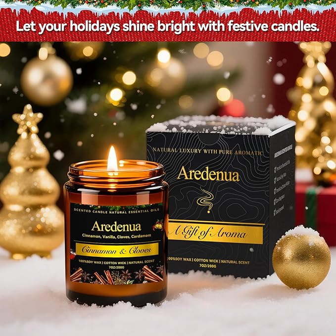 Cinnamon & Cloves Candle | Christmas Scented Candles, Soy Candles for Home, Holiday Aromatherapy Candle Gift for Women Men – Warm Spiced Christmas Gifts for Home