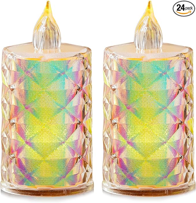 24 Pack Battery Operated Flameless Tea Lights LED Candles Battery Life Over 200 Hours Tabletop Decorative Lights for Halloween/Christmas Party Wedding Centerpieces