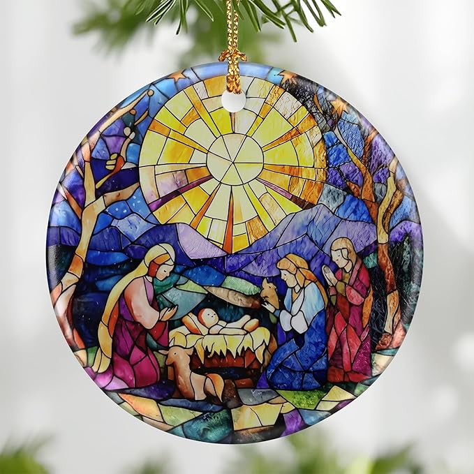 Nativity Scene Ornament: Christmas Ornaments, Religious Christmas Decorations for Tree, Catholic Ornament & Christian Holiday Decor | Religious Gifts, Christian Gifts - Design B