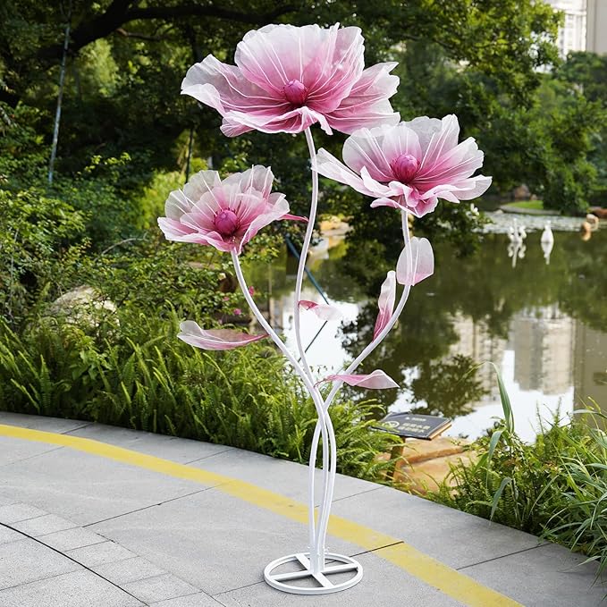 Giant Flowers for Decoration,66.9" Tall Floor Standing Life Size Silk Flower Decor - 3 Large Artificial Flowers with Stand for Wedding Reception, Party Banquet Background, Home Decor