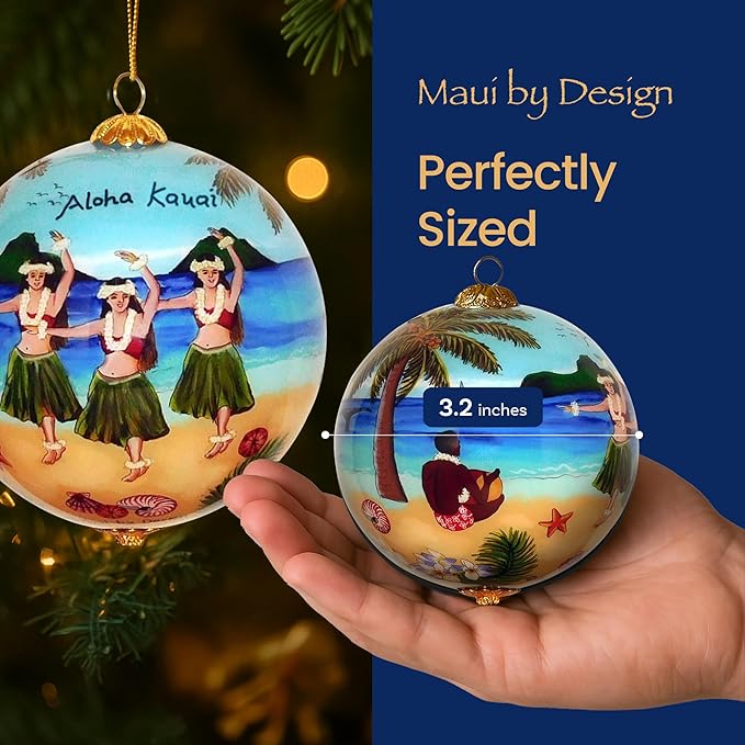 Collectible Kauai Hula Ornament Hand Painted Glass with Gift Box HU/K